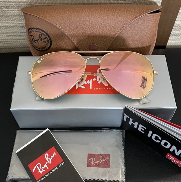 LIKE NEW RayBan Aviator RB3025 Copper Pink Mirror Lens Ray ban Sunglasses - Picture 9 of 16